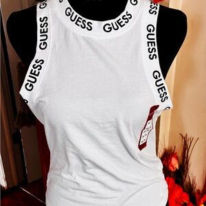 Guess White Logo-Trim Racerback Tank
